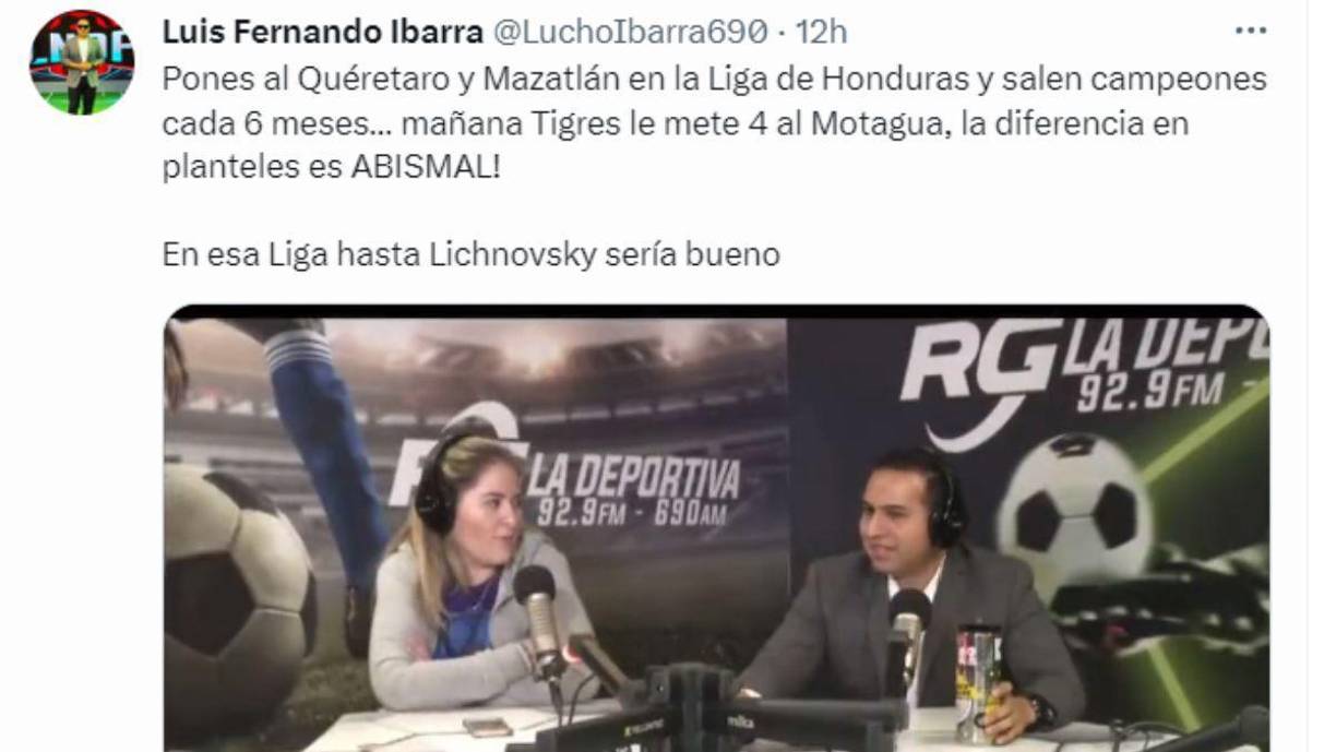 El periodista mexicano Luis Fernando Ibarra menospreció a la Liga Nacional de Honduras y al Motagua. “La diferencia de planteles es ABISMAL”.