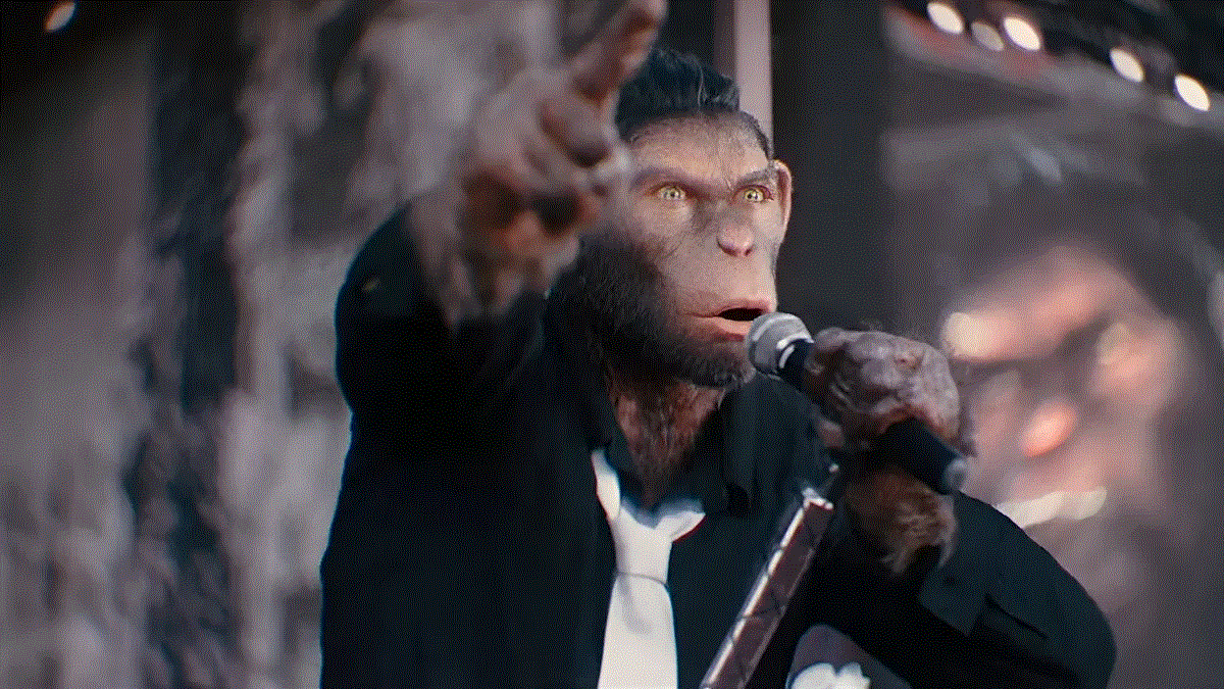 Por un lado la película semibiográfica de Robbie Williams, ‘Better Man’, en el que el cantante es retratado como un chimpancé, al que pone voz el exmiembro de Take That. Un musical que recorre tres décadas de un cantante que ha vendido más de 80 millones de álbumes y que hace años dijo que se sentía como “un mono” actuando, de ahí el protagonista de esta cinta.