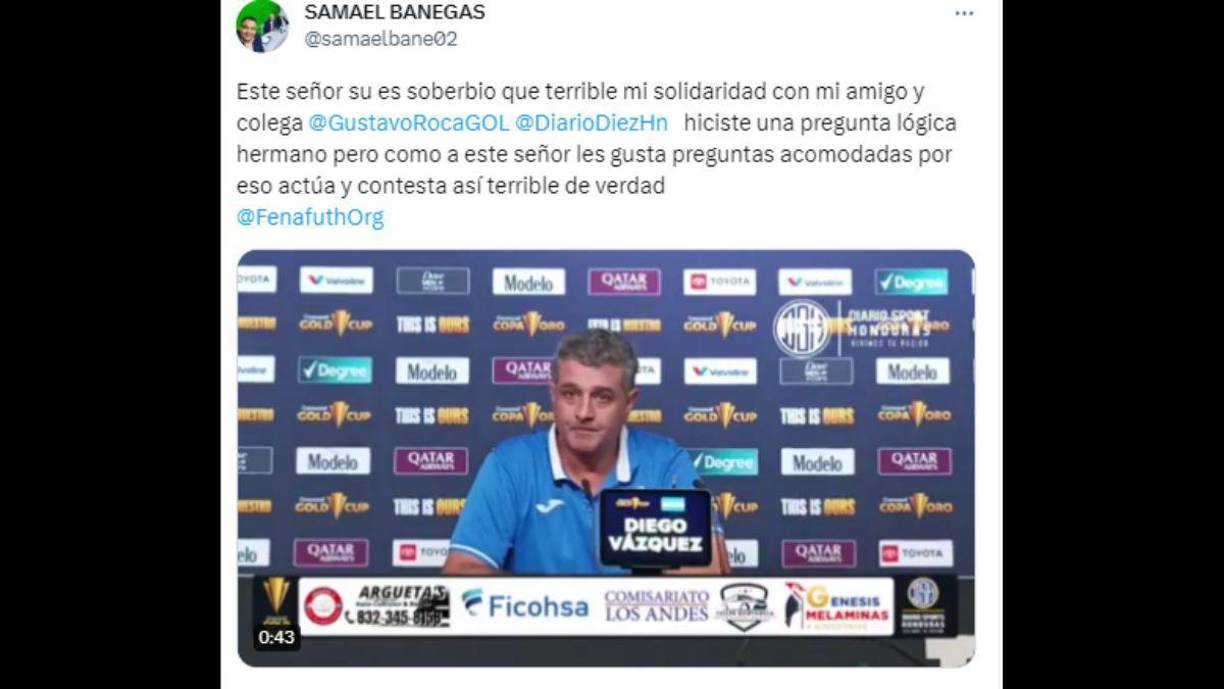 Samael Banegas. “Este señor es un soberbio. Solo le gustan las preguntas acomodadas por eso actúa y contesta así de terrible de verdad”. 