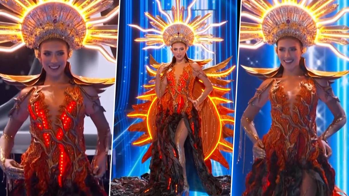 Miss Universo El Salvador, Isabella García-Manzo, prendió fuego al escenario con su luminoso atuendo. Isabella resaltó con orgullo los hermosos paisajes volcánicos de El Salvador. Confeccionado por la diseñadora Marina Toybina, ganadora del premio Emmy, el vestido de Isabella simboliza el renacimiento y la revitalización.