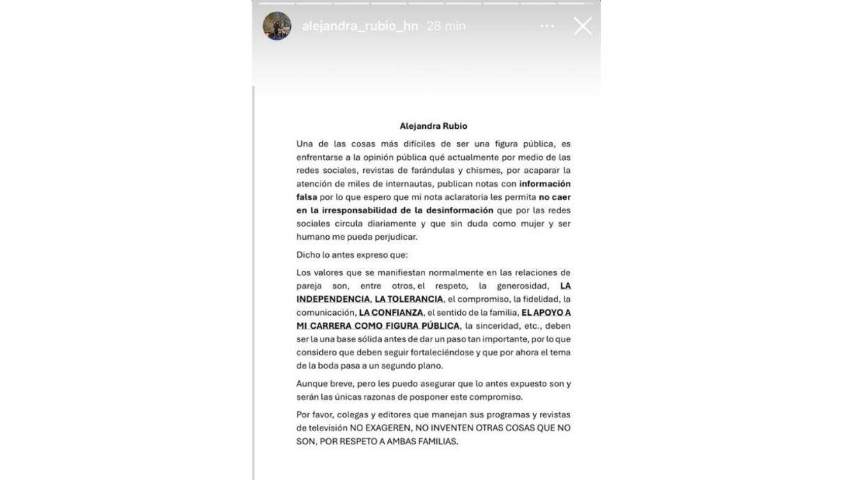 Comunicado de Alejandra Rubio.
