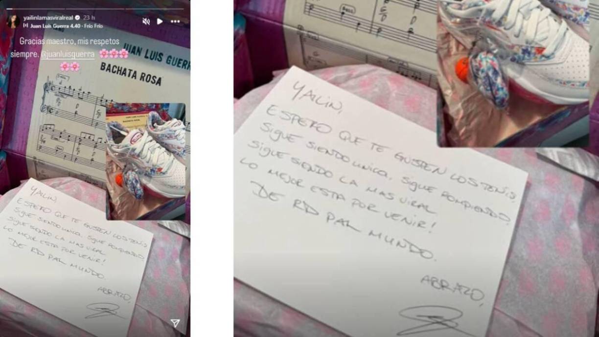 “ <b>Yailin, espero que te gusten los tenis</b>, sigue siendo única, sigue rompiendo, sigue siendo la más viral. ¡Lo mejor está por venir! de RD pa’l mundo. Abrazo”, se lee.
