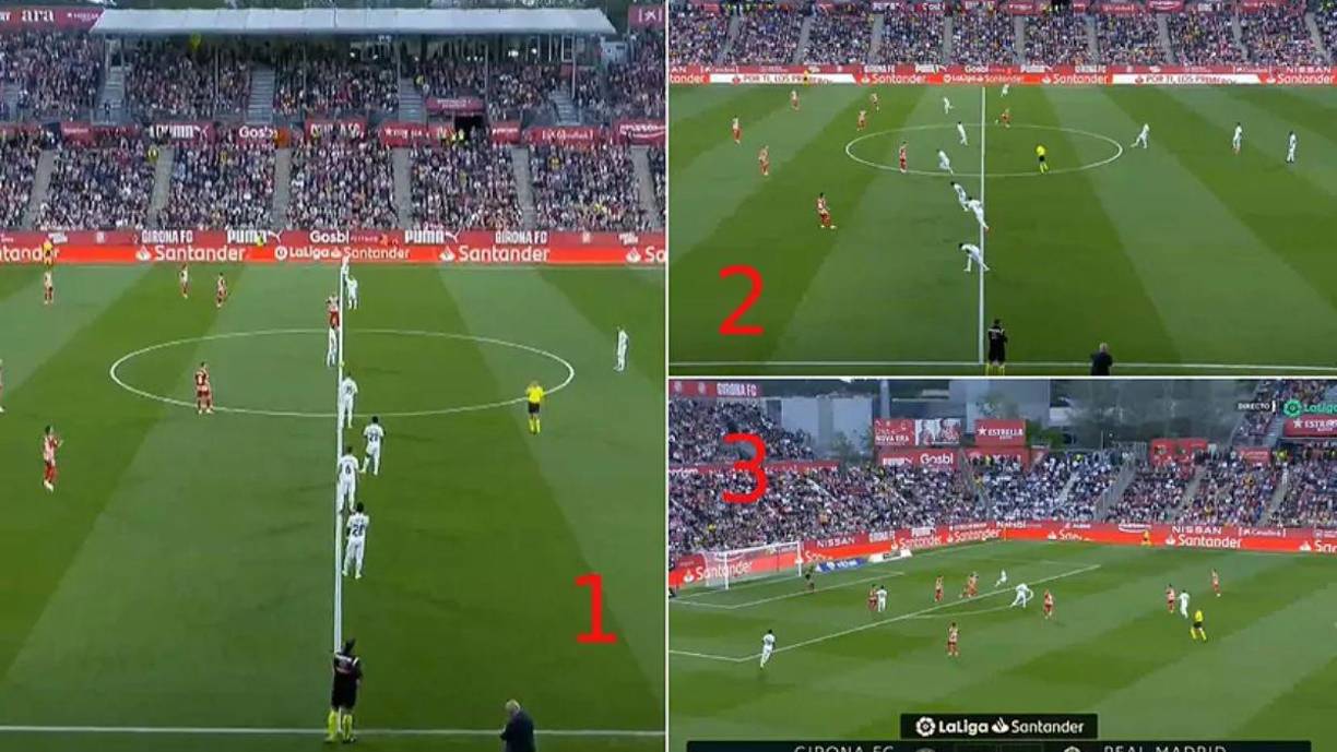 En el primer minuto del partido, el Real Madrid realizó la típica jugada elaborada que han venido trabajando en varios partidos. Solo se quedan Kroos, Militao y Rüdiger en la zona de campo del equipo merengue, los demás jugadores van en busca de hacer el gol.