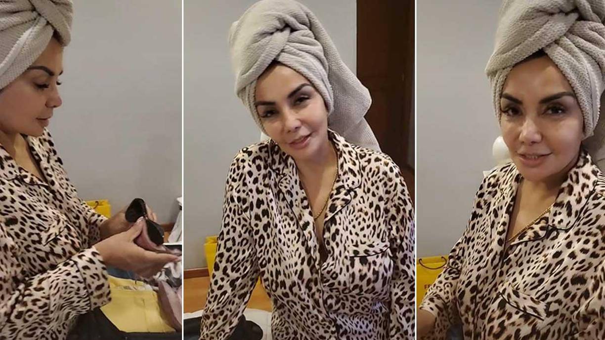La sobrina de Miguel Ángel Félix Gallardo sale en un video con una toalla enredada en el cabello y una pijama de leopardo.