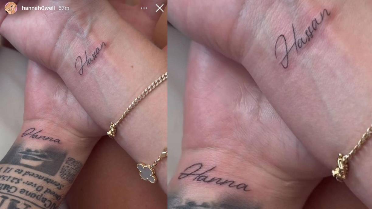 La pareja ha compartido en redes sociales los tatuajes que se hicieron como muestra del inmenso amor que se tienen. Él se puso Hanna, mientras que ella usó el verdadero nombre de él, el cual es Hassan. Los tatuajes están en la mano izquierda que conecta con el corazón.