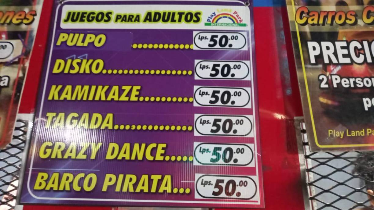  El precio por el uso de las atracciones para adultos es de L50 lempiras.
