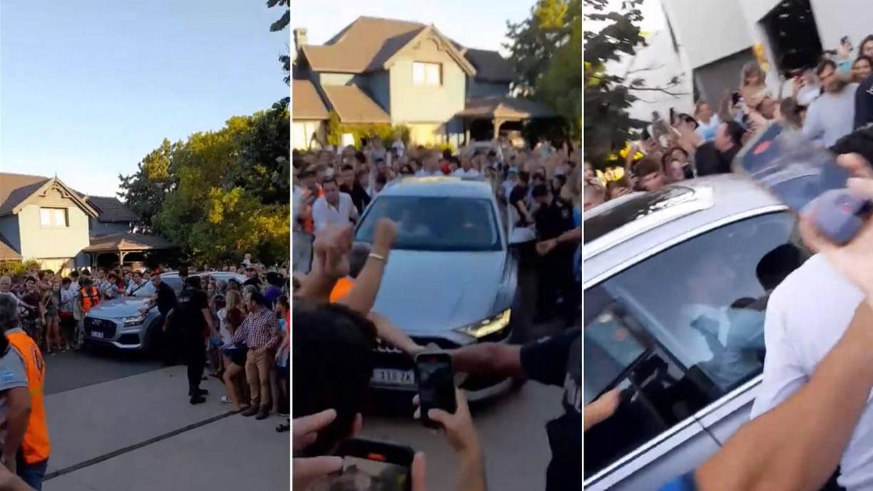 Lionel Messi llegó a su hogar en Funes y fue recibido de manera eufórica y con gran entusiasmo por todos los vecinos del barrio.