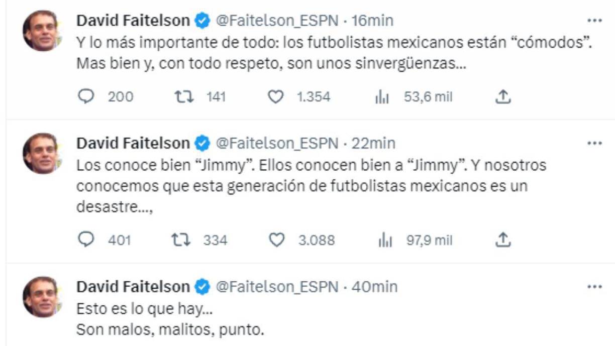David Faitelson “explotó” tras la derrota y comentó: “Son unos sinvergüenzas; Esto es lo que hay... Son malos, malitos, punto”.