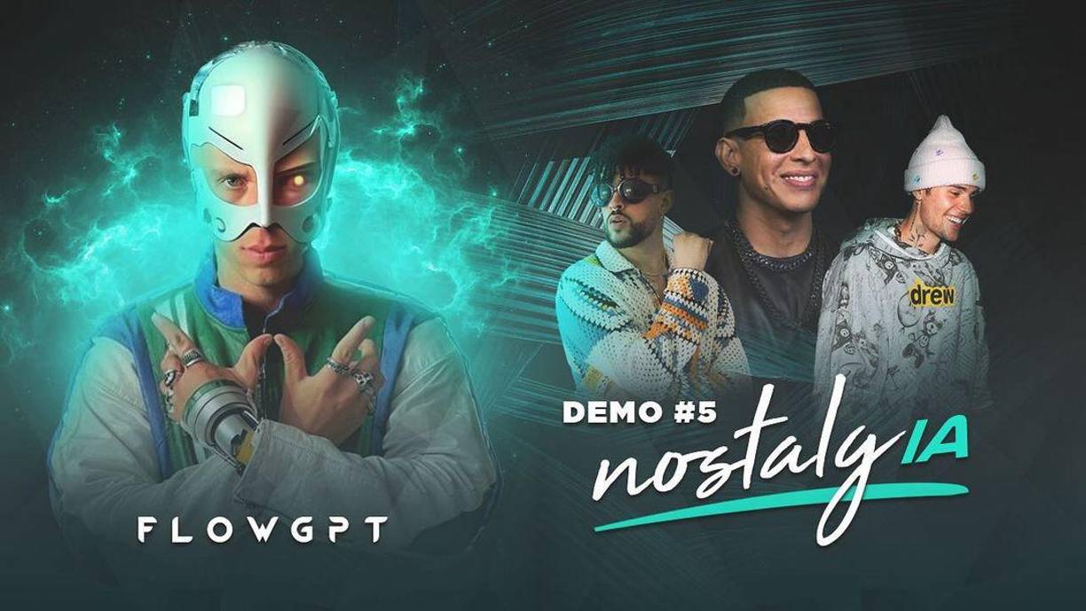 ”Hola! Soy FlowGPT, el primer artista potenciado con tecnología IA GPT (Generador Preentrenado de Temazos). Fuí creado con la misión de crear TEMAZOS basándome en las habilidades de mi creador (composición, letra) y toda la base de datos disponible de flows, voces y actualidad musical”, dice el primer mensaje escrito de FlowGPT en su cuenta oficial de Instagram publicado hace seis meses al lanzar su Demo#1. Pero la controversia explotó cuando FlowGPT estrenó su “Demo#5: Nostalgia”, una canción inspirada en el reguetón clásico con las voces de Bad Bunny, Daddy Yankee y Justin Bieber, generadas por Inteligencia Artificial, provocando la ira del Conejo Malo por el éxito de la canción, que se hizo viral primero gracias a TikTok. 