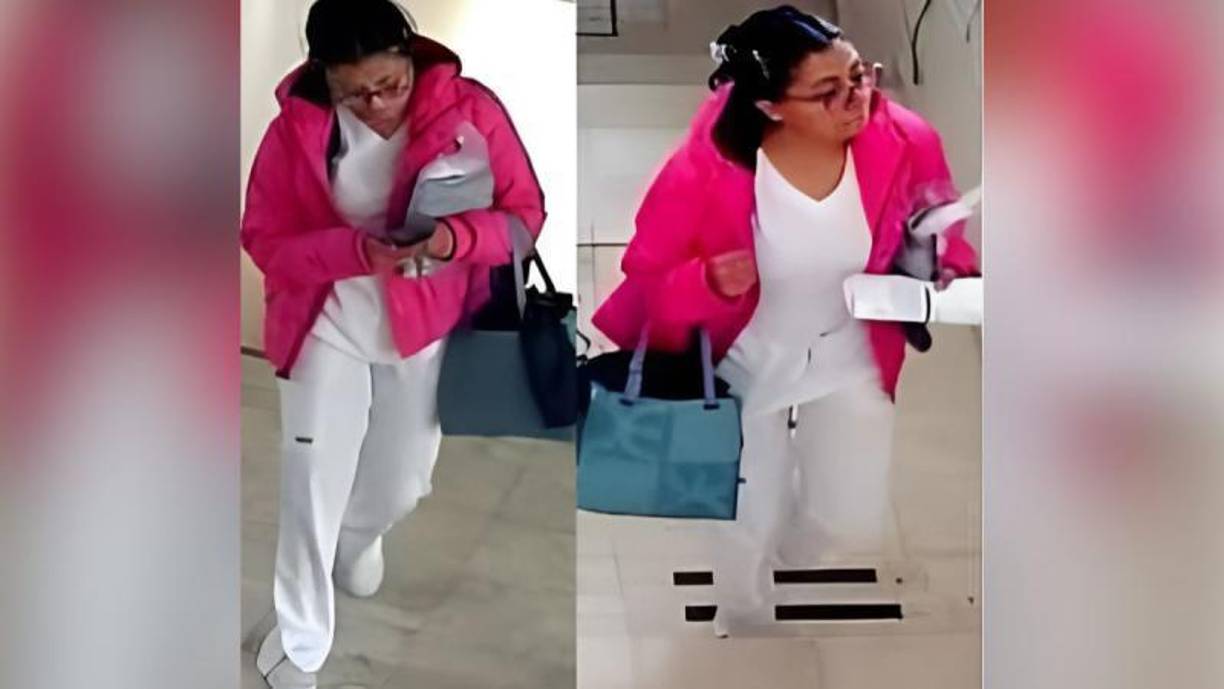 Los videos mostraron a Judith Vianney trabajando con normalidad hasta las 08:20 horas, momento en el que salió del hospital con su uniforme blanco, zapatos del mismo color, una chamarra rosa, una mochila negra y una bolsa de mano azul.