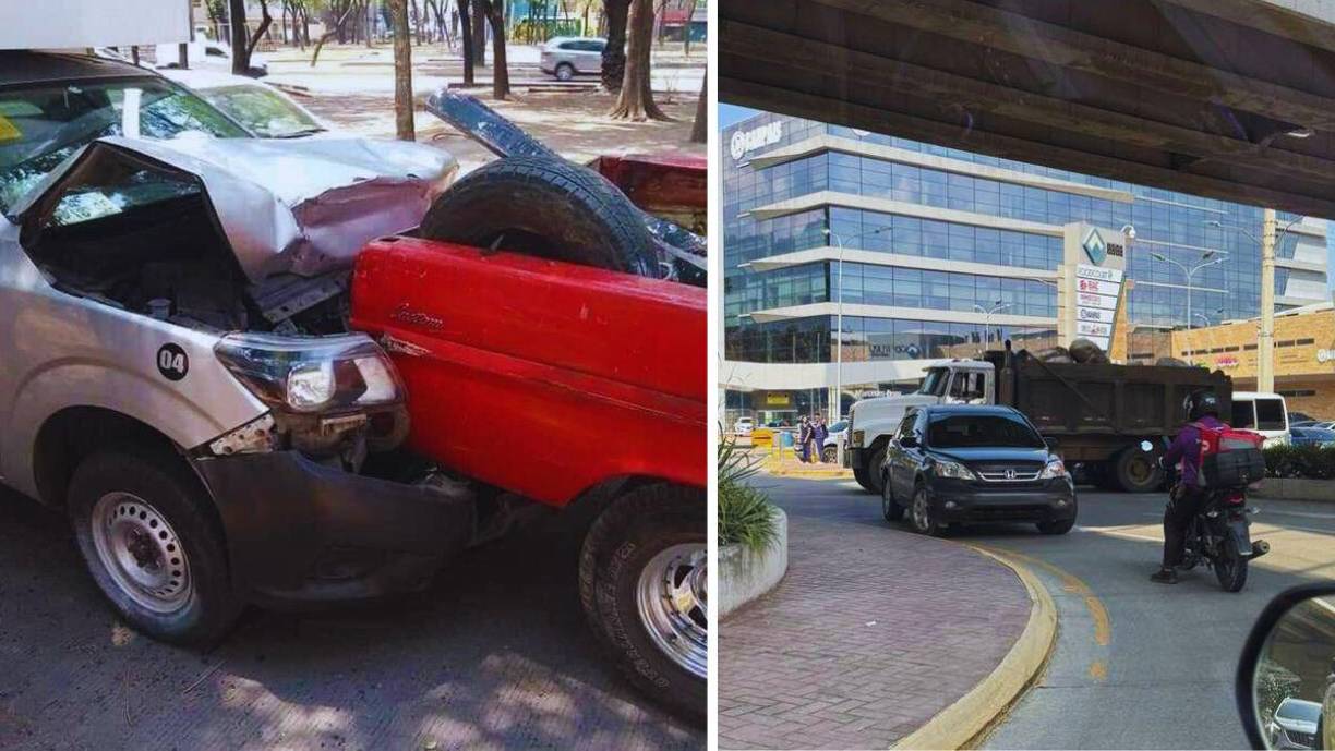 No conducir atento a las condiciones del tráfico hace a muchos padecer. Aquí dos claros ejemplos, uno no guardó distancia y colisionó con el que iba adelante y quizá freno, y el otro se metió en contra vía por debajo de la rotonda del paso a desnivel Merendón, a inmediaciones del hospital Mario Catarino Rivas.