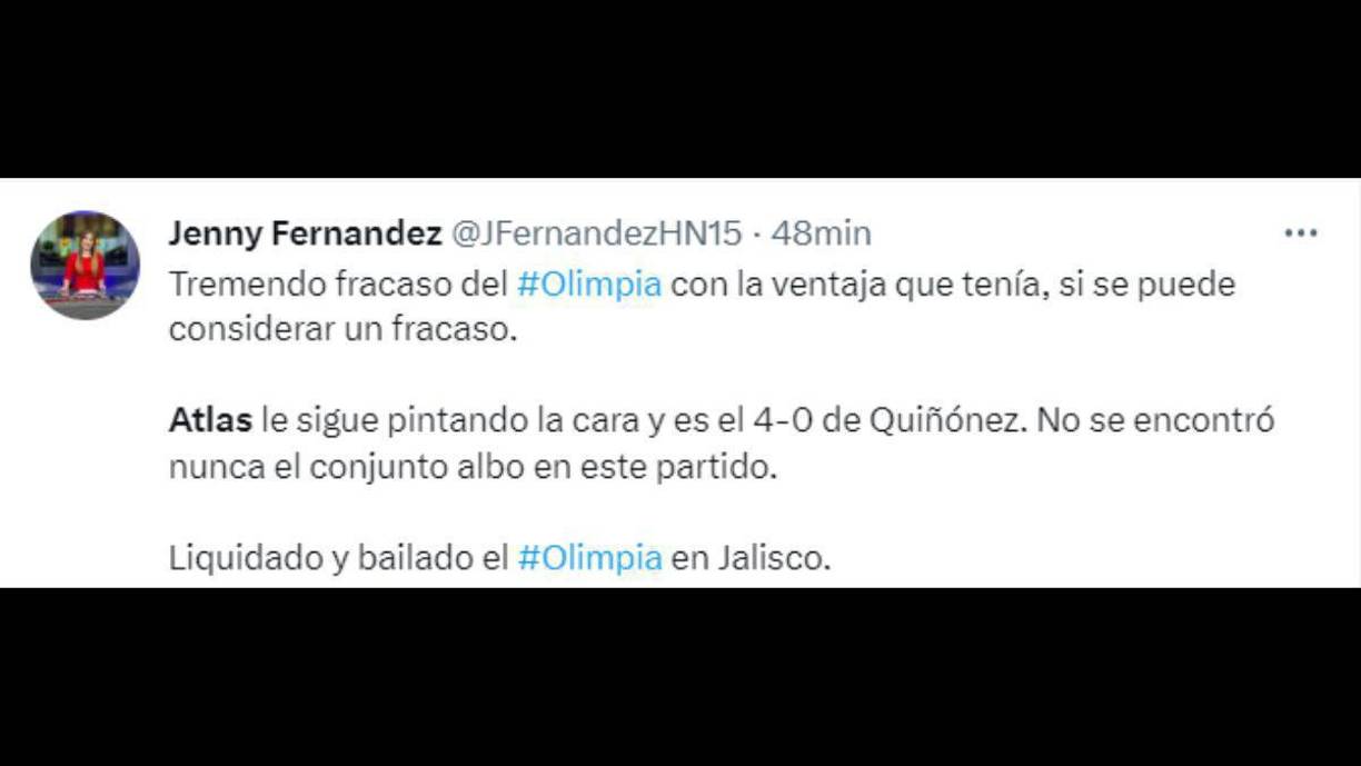 Jenny Fernández, periodista de ESPN y DIEZ: “Tremendo fracaso del Olimpia, liquidado y bailado en Jalisco”.