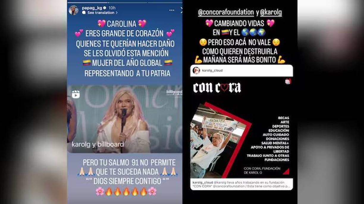 Después de lo sucedido, ‘La Bichota’ recibió palabras de apoyo de sus colegas y, en especial, de su padre Guillermo Giraldo, conocido como Papá G en redes sociales. Estas historias fueron publicadas en su Instagram. 