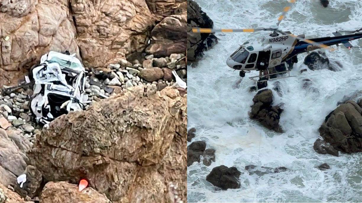 Cuando llegaron al lugar se encontraron con la escena: había un coche destrozado al fondo de un acantilado de 80 metros de altura.