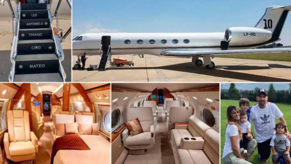Lionel Messi se unió a la moda de los jets privados. Recientemente el astro argentino del Barcelona se compró un avión y lo personalizó con detalles familiares. Es un Gulftream V del año 2004 que le ha costado 15 millones de dólares.<br/><br/>En la cola ya dispone del dorsal 10 que siempre acompaña al astro argentino y un detalle muy significativo lo ha realizado en las escaleras del acceso al avión. En cada uno de los escalones ha escrito el nombre de un miembro de su familia, una parte fundamental de su vida diaria como estrella mundial. Así, aparecen escritos los nombres de Leo, Antonella, Thiago, Ciro y Mateo.