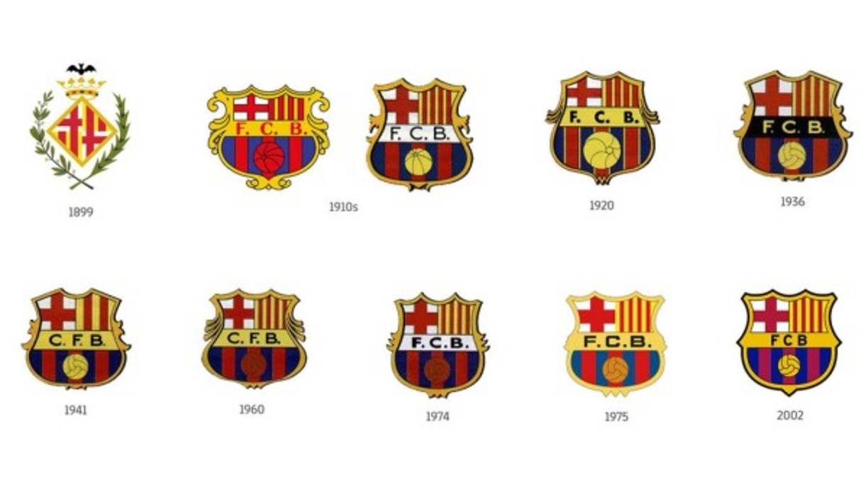 Los diferentes escudo en la historia del Barcelona.