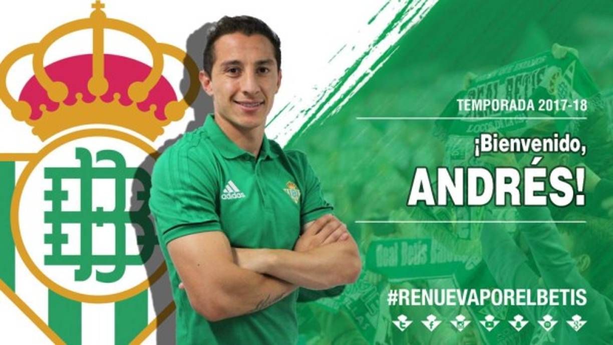 Andrés Guardado: El centrocampista mexicano ya es jugador del Betis de España. El club lo hizo oficial mediante un comunicado publicado en su página web, en el que anuncia que el futbolista, internacional en más de 130 ocasiones, jugará defendiendo al equipo las tres próximas temporadas.