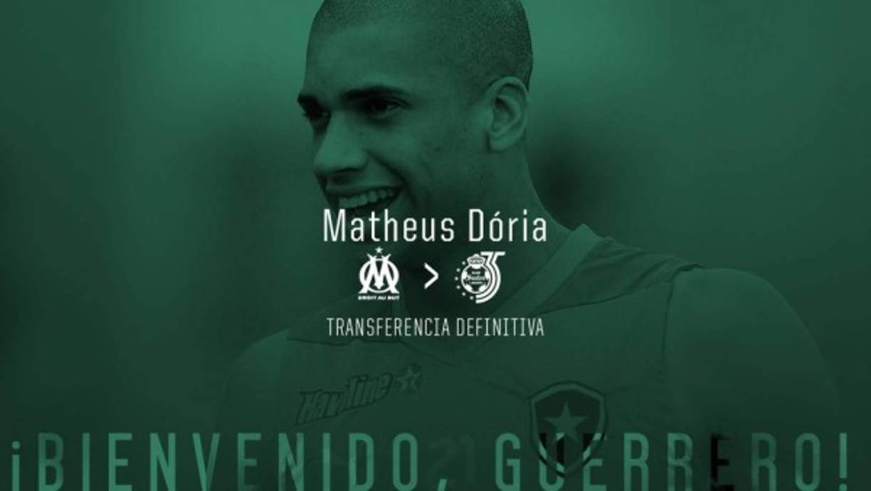 El Santos Laguna ha fichado al central brasileño Dória, llega procedente del Marsella y frma por cuatro años.