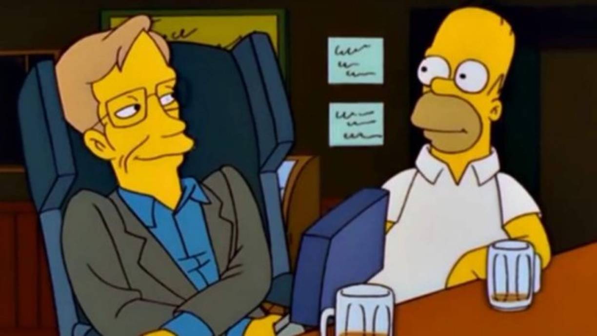 Una de sus primeras apariciones en formato de animación ocurrió en Los Simpson, en donde el físico se toma una cerveza con Homero en la cantina de Moe.