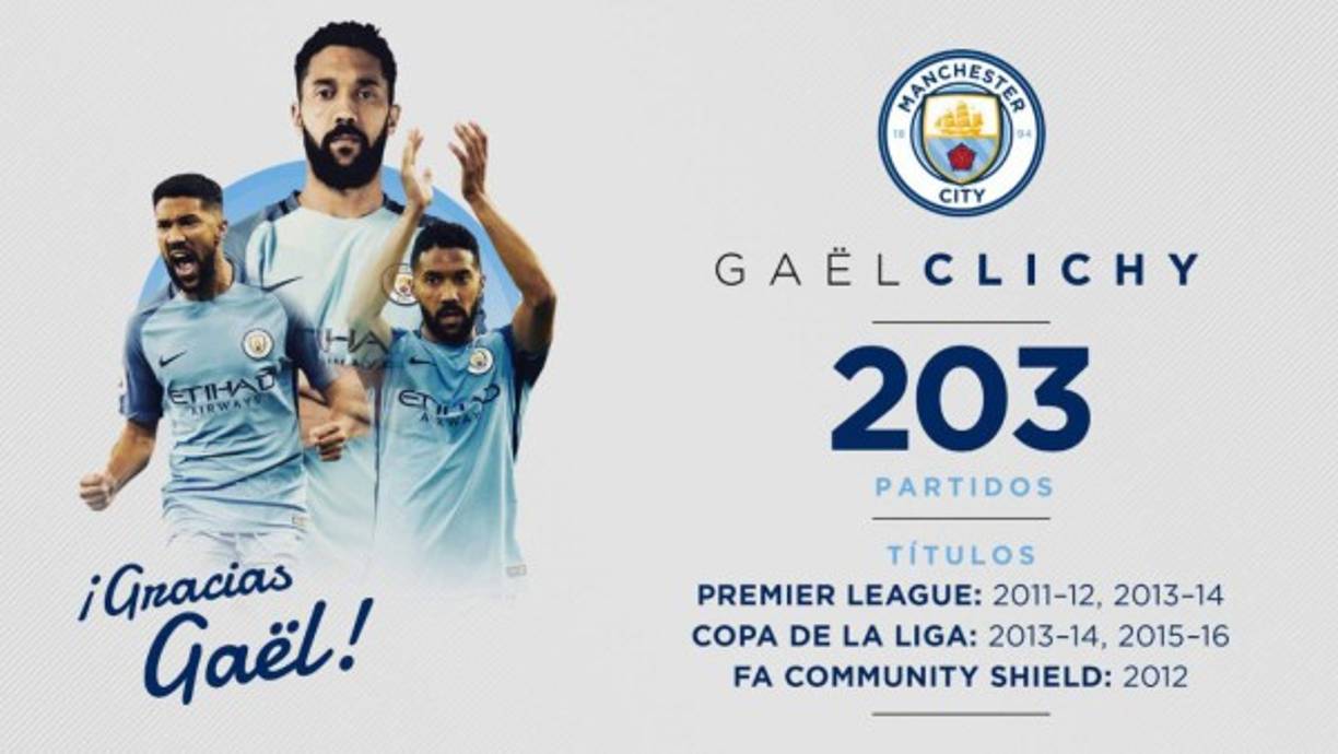 El Manchester City hizo oficial, a través de un comunicado, que Gael Clichy dejará el club cuando su contrato expire el próximo 30 de junio. El jugador llegó al equipo en 2011 y pone fin así a seis años de estancia con los citizens.
