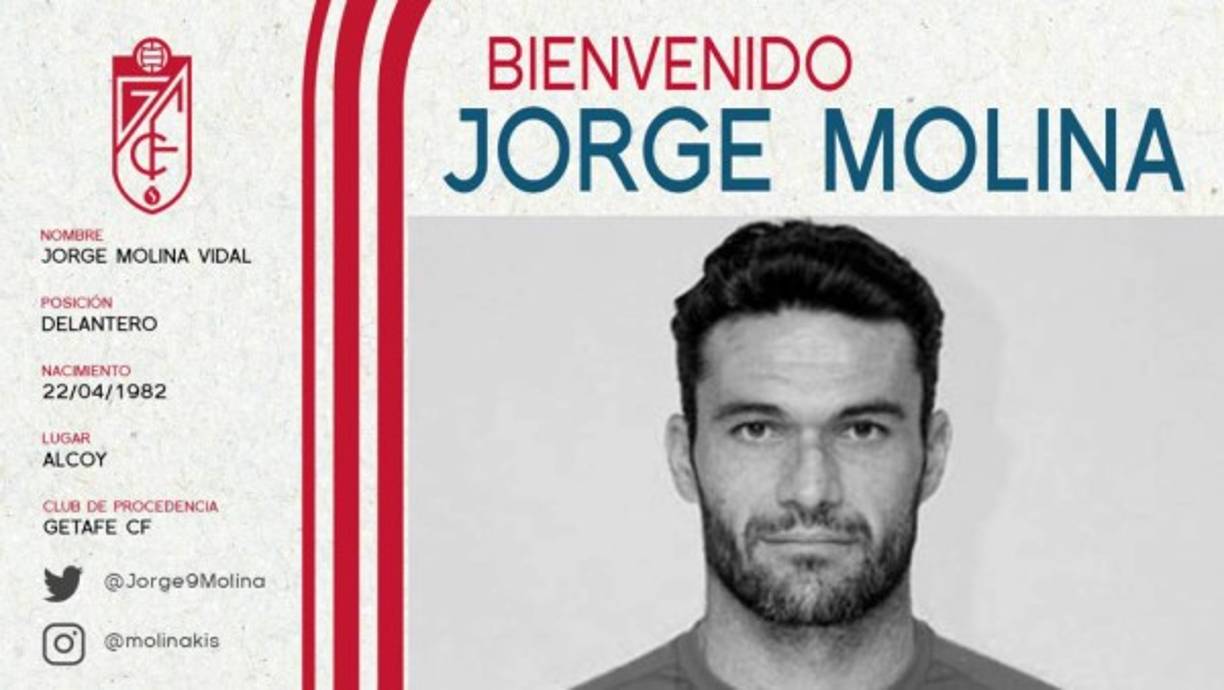 El Granada ha hecho oficial el fichaje de Jorge Molina. El delantero de 38 años llega libre tras cuatro temporadas en el Getafe y firma por dos temporadas.