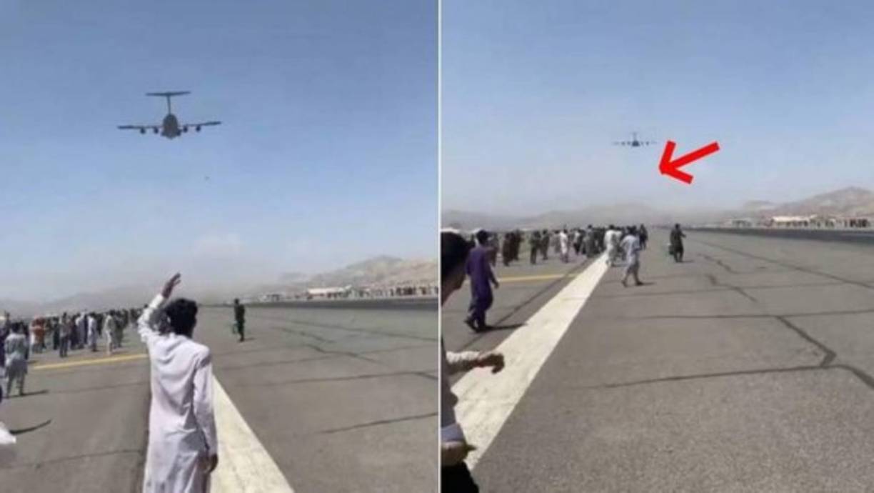Otras seis personas murieron al caer de un avión de la Fuerza Aérea estadounidense en el que habían logrado subir antes de que despegara del aeropuerto del Kabul.