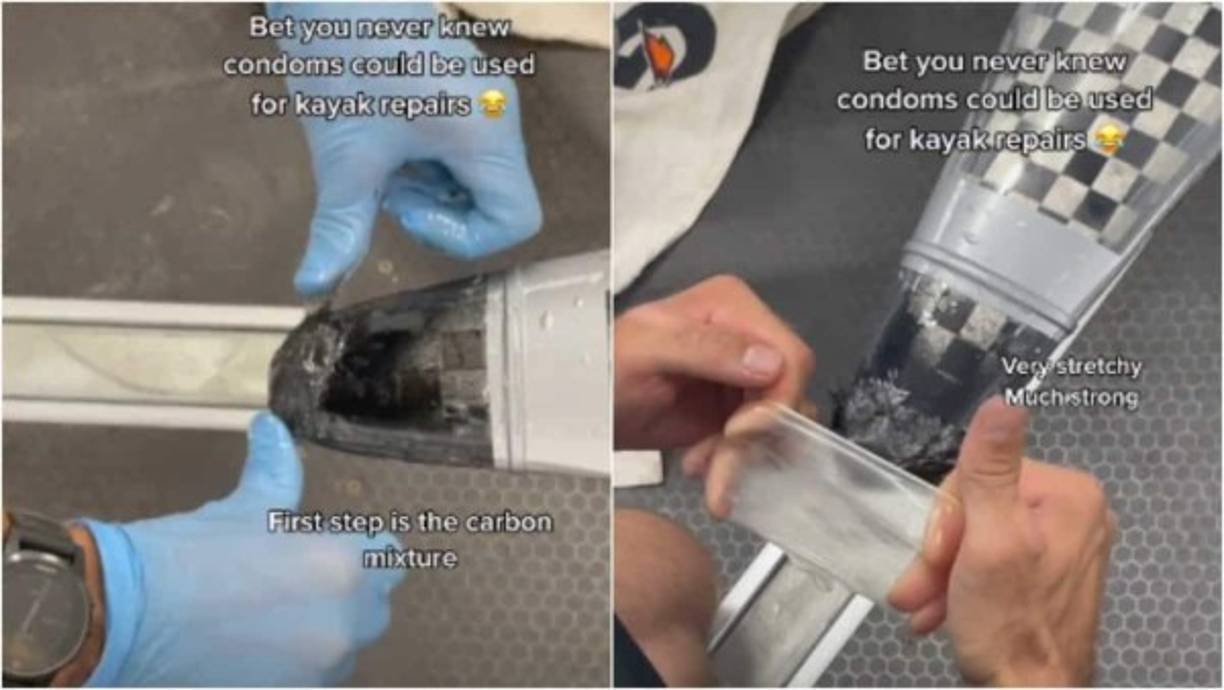 “Apuesto a que no sabían que los preservativos pueden usarse para reparaciones de kayak. Tienen mucha elasticidad y son muy fuertes”, indicó Jessica Fox.