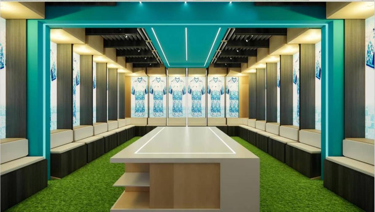 Así se vería el nuevo camerino de los equipos en el recinto sampedrano, quien será remodelado en su totalidad para el 2024.