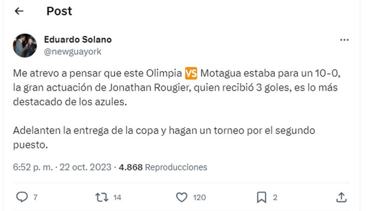 ”Adelanten la entrega de la Copa y hagan un torneo por el segundo puesto”, remarcó el periodista Eduardo Solano. 