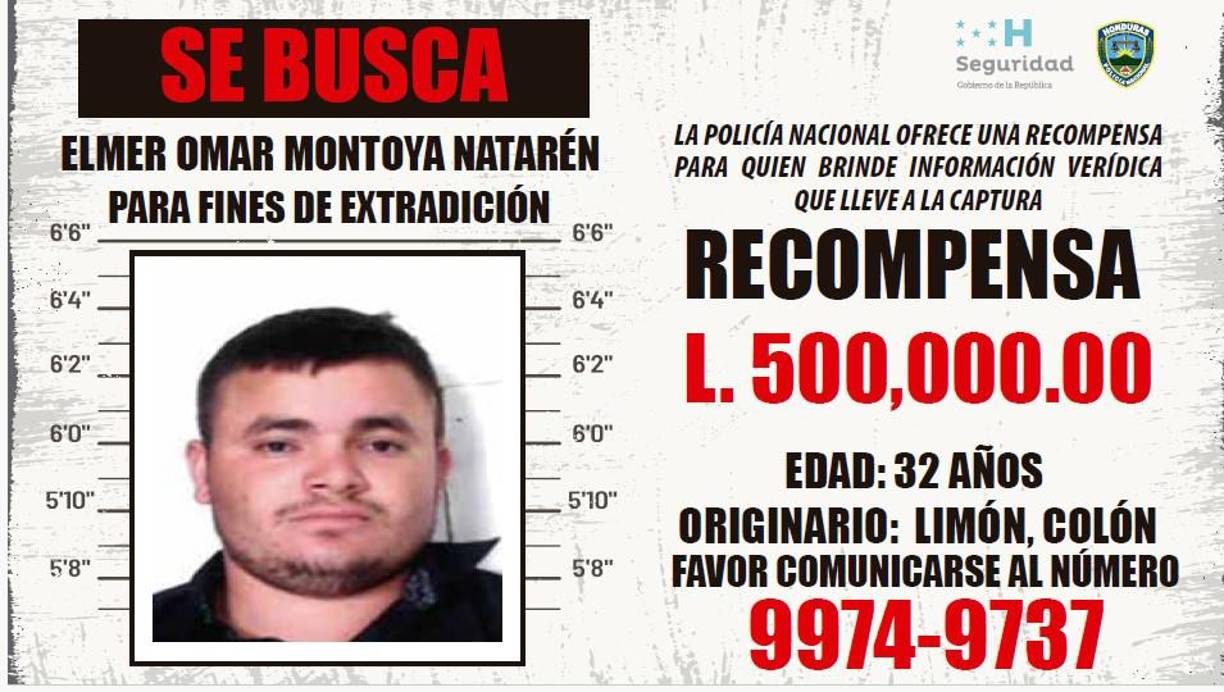Elmer Omar Montoya Natarén. Tiene 32 años y es originario de Limón, Copán. Otros dos miembros de esta familia están siendo solicitados en Estdos Unidos. Ofrecen 500 mil lempiras de recompensa.