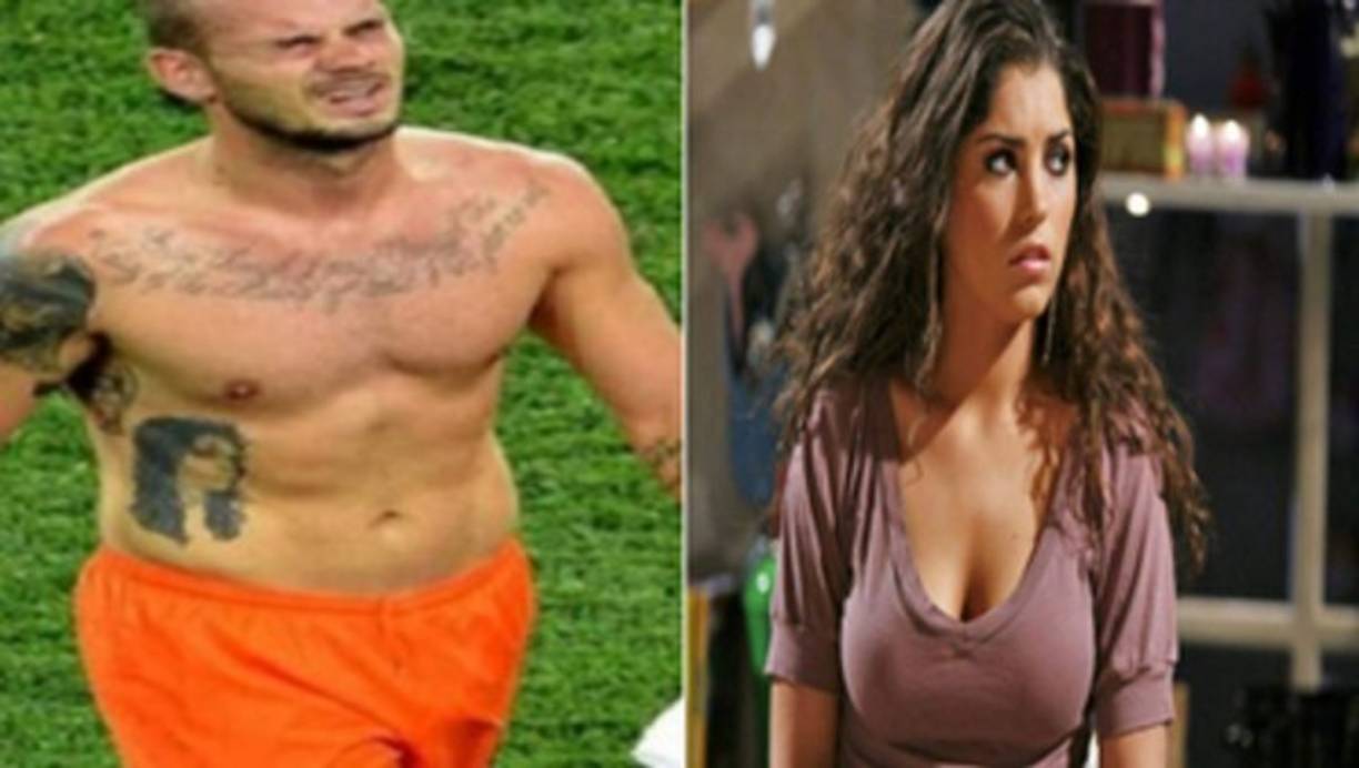 Wesley Sneijder: Quiso rendirle homenaje a su hermosa esposa, Yolanthe Cabau. Sin embargo, como se puede apreciar en la comparación, el tatuaje no se acerca ni un poco a la belleza de su mujer.