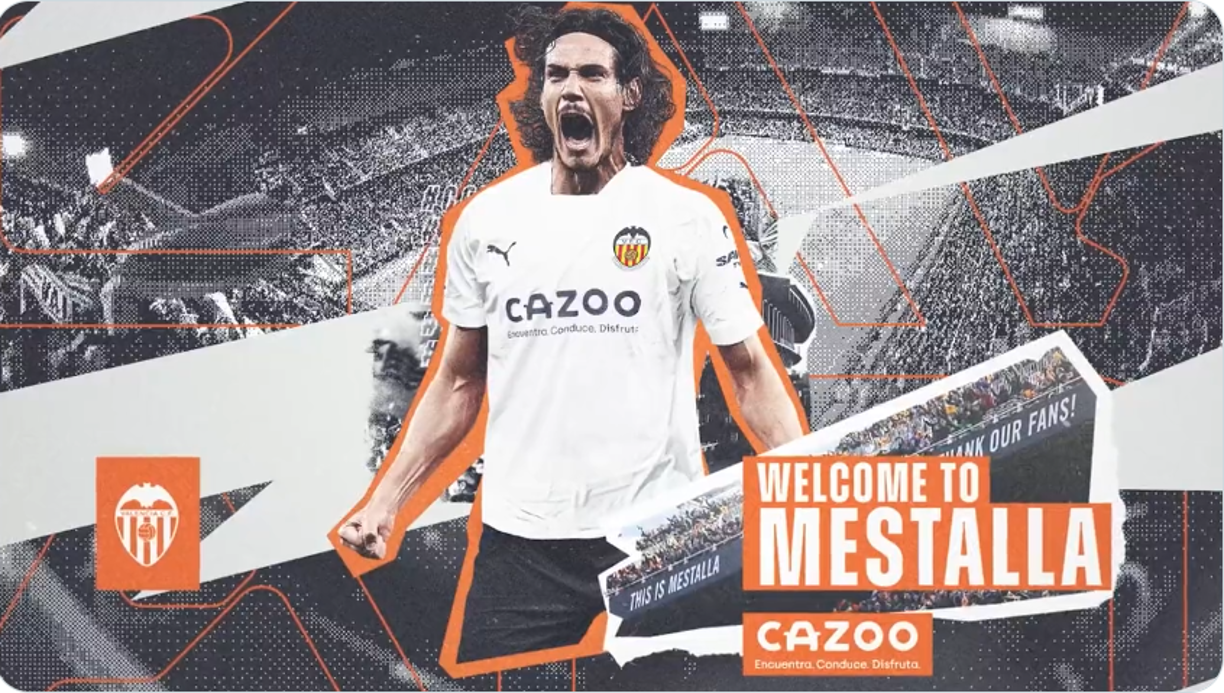 OFICIAL: El Valencia ha fichado al delantero uruguayo Edinson Cavani, llega procedente del Manchester United. Firma hasta junio de 2024.