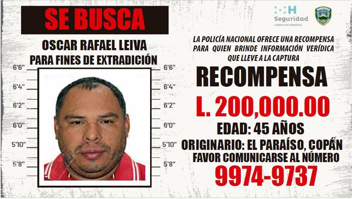 Óscar Rafael Leiva, quien es vinculado a los Valle Valle. Es de El Paraíso, Copán y tiene 45 años. Se ofrecen 200 mil lempiras de recompensa.