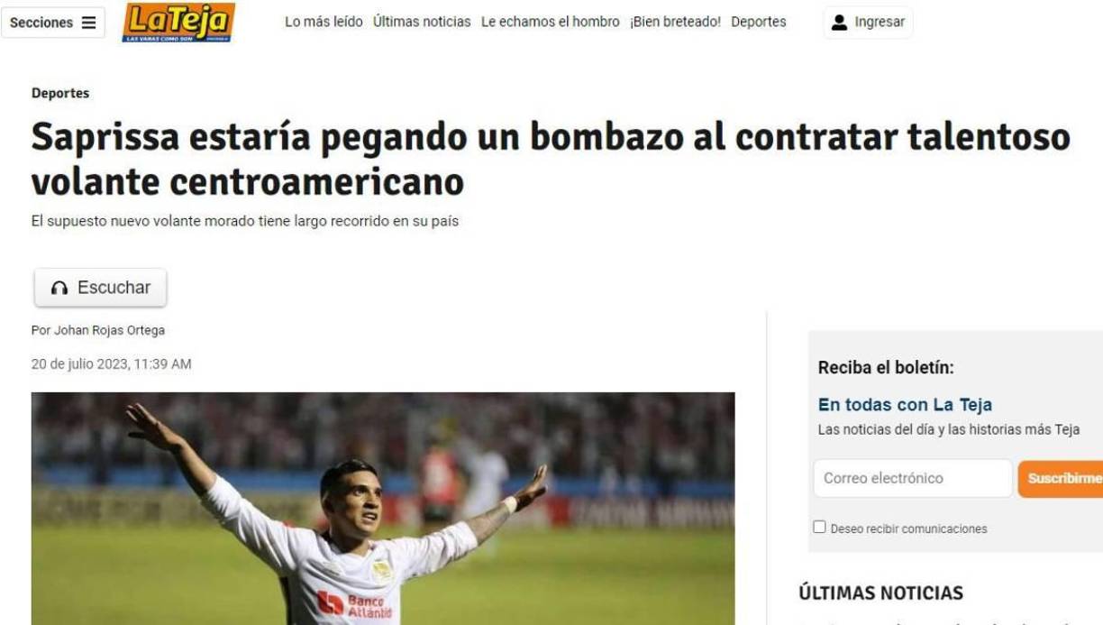 La Teja de Costa Rica: “Saprissa estaría pegando un bombazo al contratar talentoso volante centroamericano”.