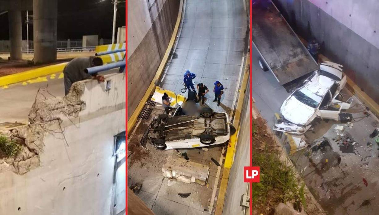 Un taxista sufrió un aparatoso accidente tras caer en un paso a desnivel ubicado en el bulevar Suyapa de Tegucigalpa. El suceso ocurrió durante la madrugada de este miércoles.