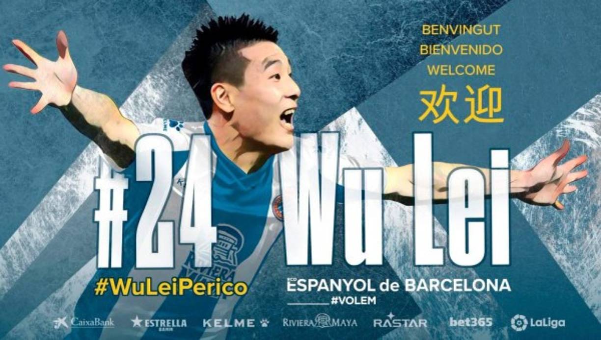 Oficial: El Espanyol de Barcelona ha fichado al atacante chino Wu Lei. Firma hasta junio de 2022.