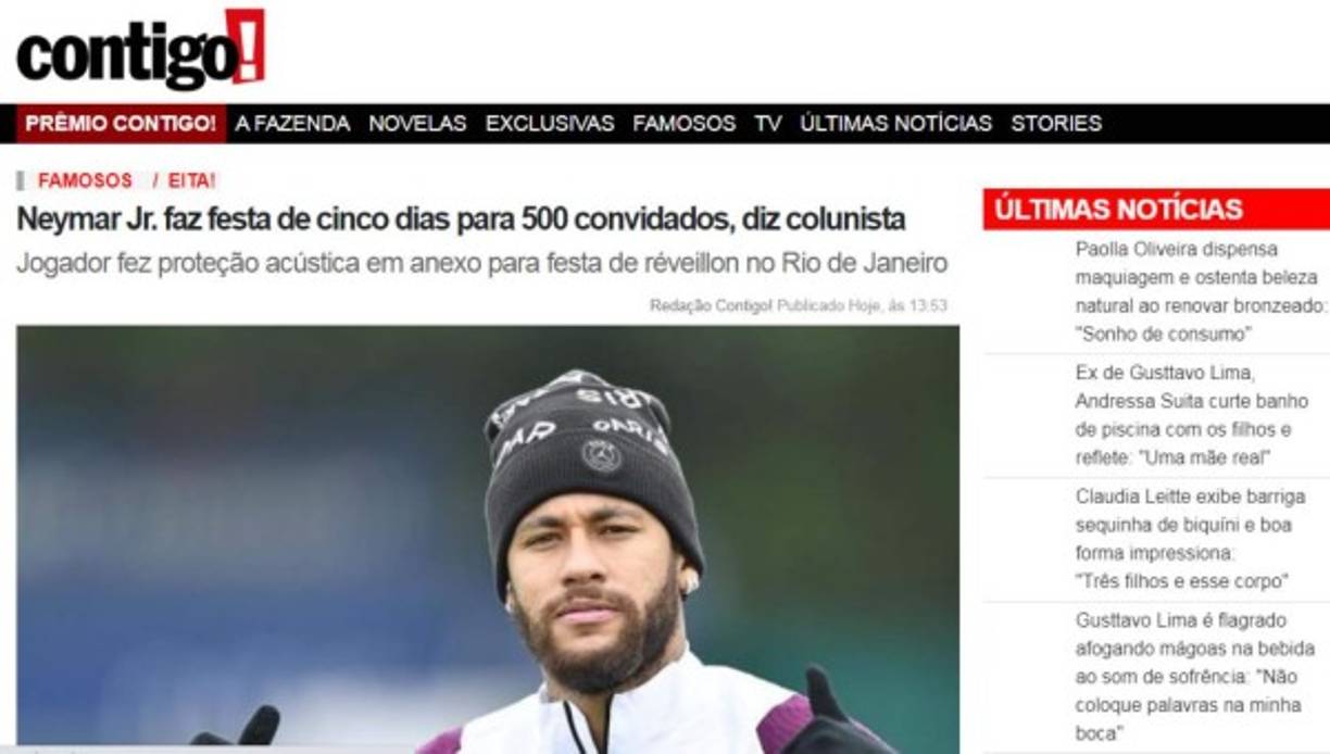 Así destacaron en sus páginas webs los diarios brasileños la noticia de la fiesta de Neymar.