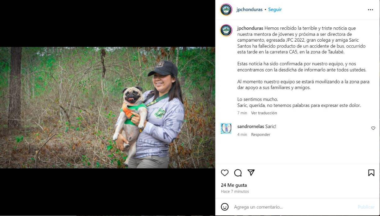 JCH lamentó el deceso de la joven en sus redes sociales. 
