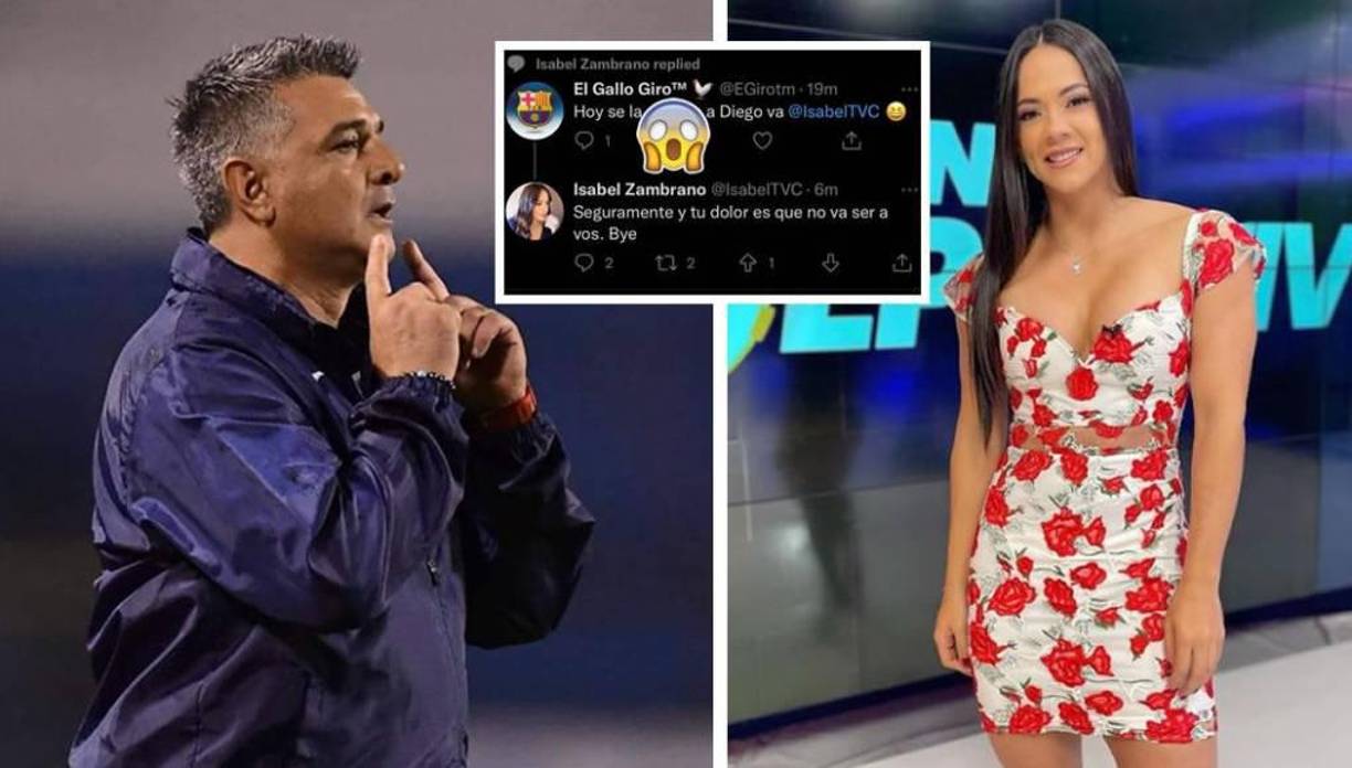 Isabel Zambrano puso en su lugar a un usuario de Twitter que le escribió una grosería en la red social, esto después del triunfo de la Selección de Honduras, que dirige su pareja Diego Vázquez. “Hoy se la chu*** a Diego va Isabel”, fue el mensaje soez de este seguidor. “Seguramente y tu dolor es que no va a ser a vos. Bye”, fue la contundente respuesta de Isabel Zambrano.