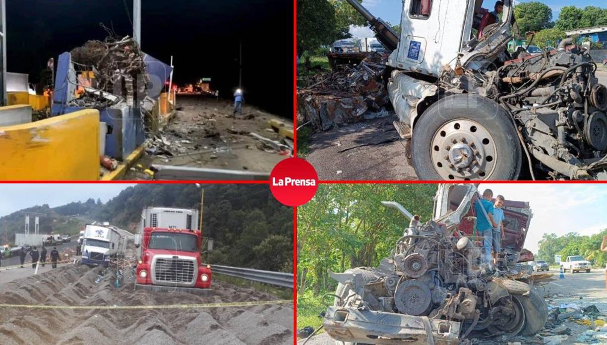 La pacífica noche en el peaje de Santa Cruz de Yojoa, en la carretera CA-5, se cortó cuando el estruendo de un camión pesado arrasó con una de las casetas de cobro anoche, martes. 