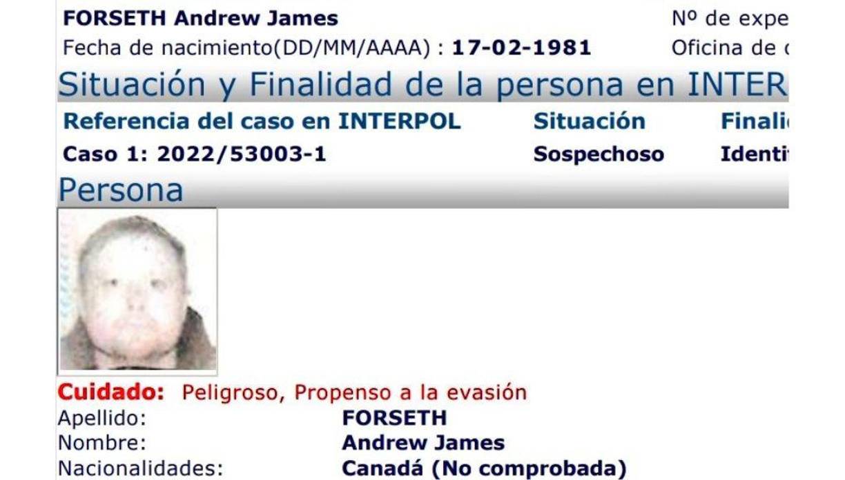 Según el Ministerio Público (MP), el individuo es un hombre identificado como Andrew James Forseth, de 55 años de edad, con identidad número 9073-652-803, quien se dedica a perforar pozos y es originario de Quebec, Canadá.
