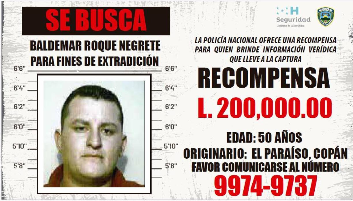 Baldemar Roque Negrete. Tiene 50 años y es originario de El Paraíso, Copán. Ofrecen 200 mil de recompensa.