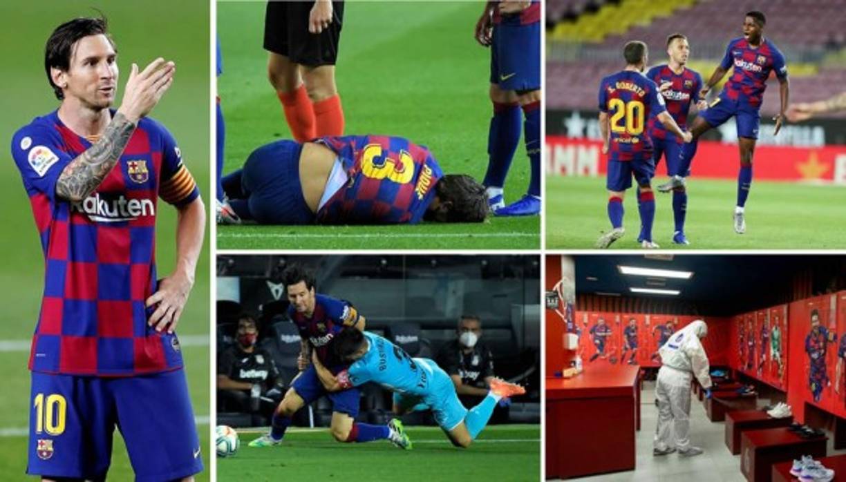 Las imágenes de la victoria del Barcelona (2-0) sobre el Leganés en la Liga Española en el regreso al Camp Nou tras la pandemia del coronavirus. Messi, otra vez se llevó los focos.
