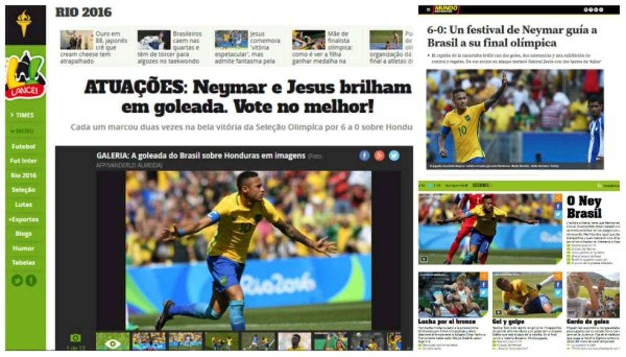 Los medios internacionales, en especial los brasileños, destacaron la goleada que le propinó Brasil 6-0 a Honduras en las semifinales de los Juegos Olímpicos de Río de Janeiro 2016.