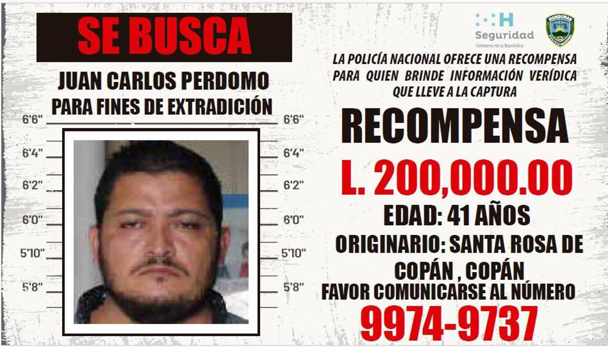 Juan Carlos Perdomo. Tiene 41 años y es originario de Santa Rosa de Copán. Es acusado de pertener a la banda de los Valle Valle y ofrecen 200 mil lempiras de recompensa.