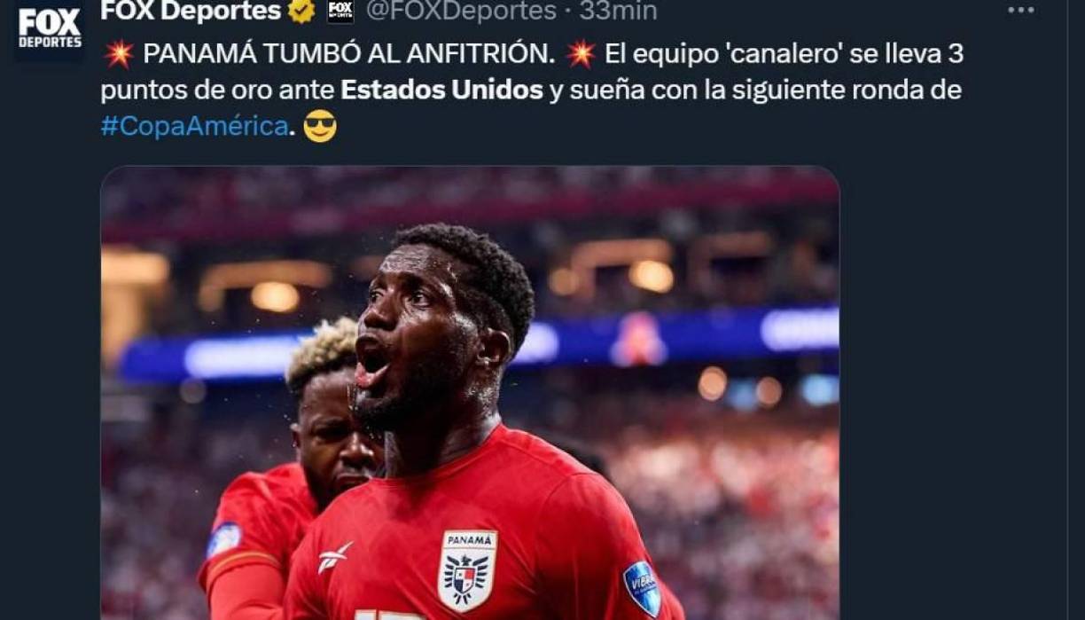 Fox Sports - “Panamá tumbó al anfitrión. El equipo canalero se lleva tres puntos de oro ante Estados Unidos y sueña con la siguiente ronda”.