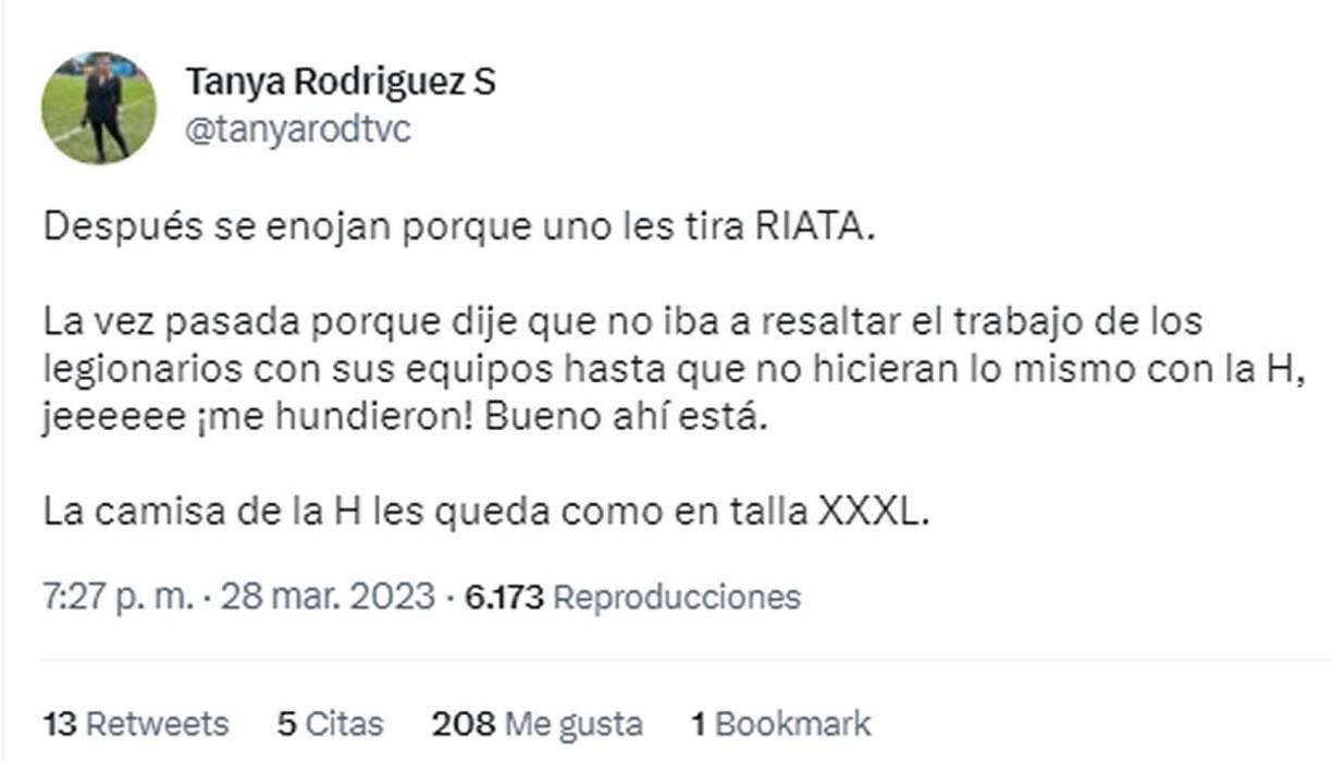 Tanya Rodríguez, de TVC, mostró su enfado por la imagen de la Bicolor en Toronto y criticó a los legionarios: “La camisa de la H les queda como en talla XXXL”.