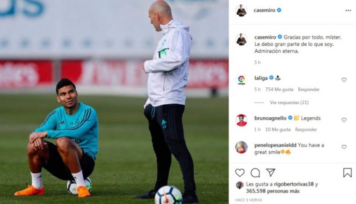 Casemiro dedicó a Zidane: 'Te debo gran parte de lo que soy'.