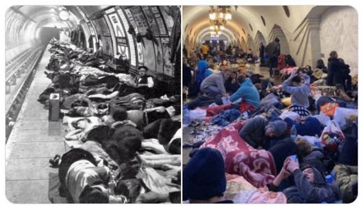 Las imágenes de los civiles apiñados en el metro de Kiev fueron comparadas con una situación similar en Londres durante la Segunda Guerra Mundial.