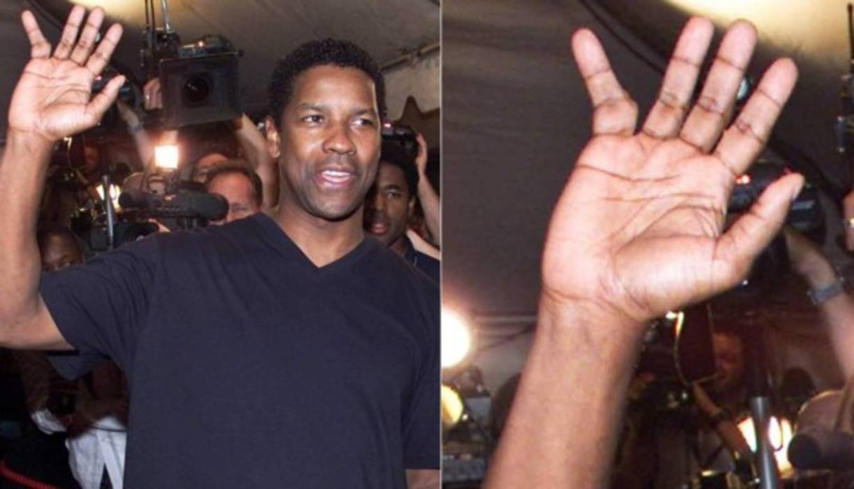 <br/>Denzel Washington rompió el dedo meñique de la mano derecha durante un accidente de baloncesto de la infancia y nunca lo había curado correctamente. El dedo todavía está torcida hasta la fecha, se inclinó en la parte inferior del nudillo un total de 45 grados hacia fuera de sus otros dedos.